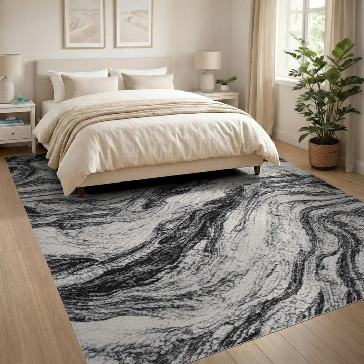 Black and White Abstract Area Black White Marble Swirl Area Rug