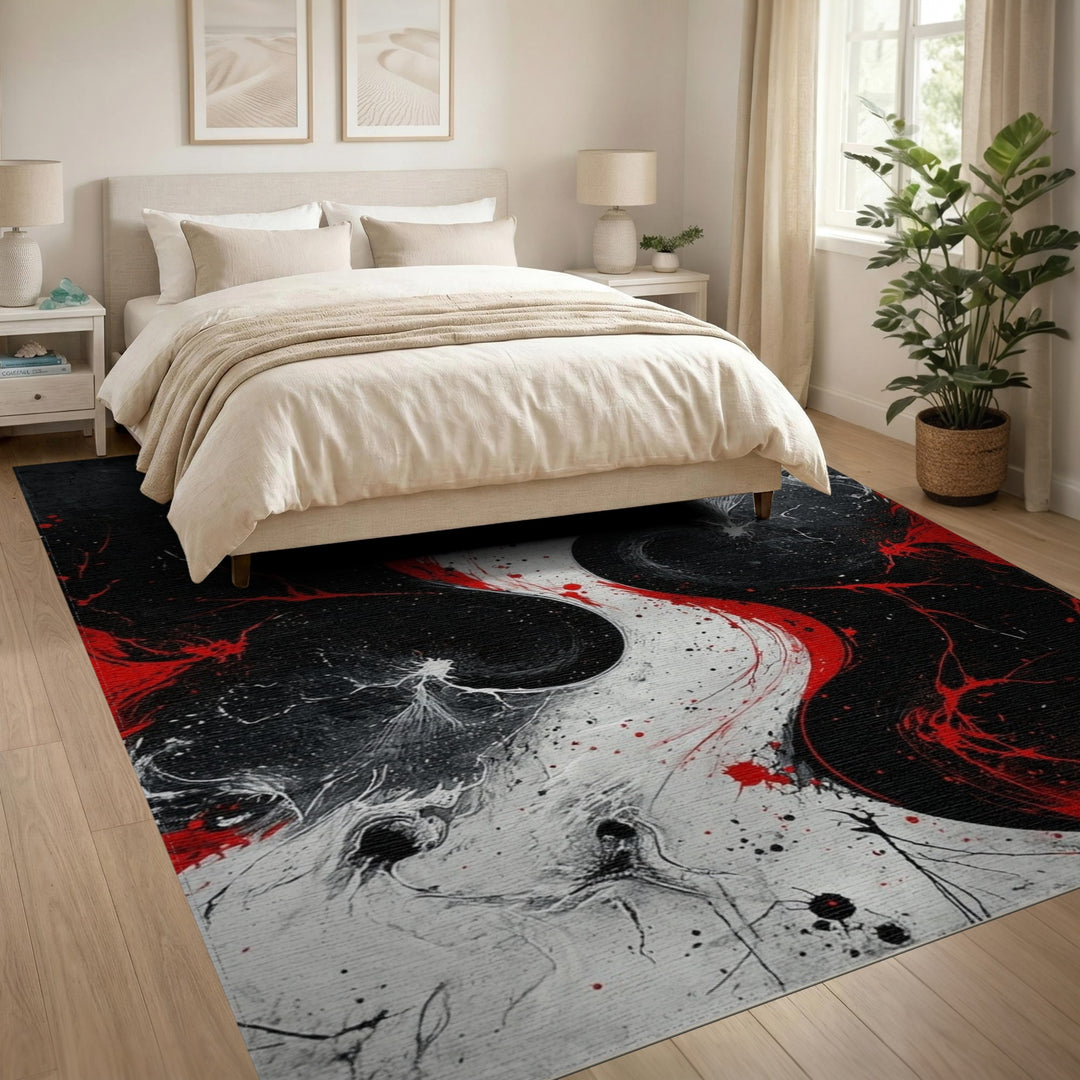 Bold Red Black Swirl Abstract Area Rug