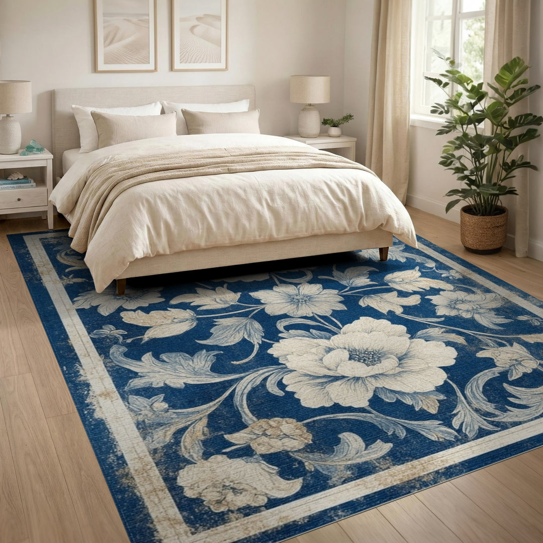 Blue Floral Vintage Area Rug