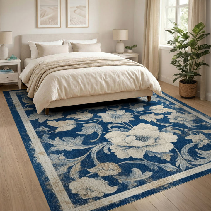 Blue Floral Vintage Area Rug
