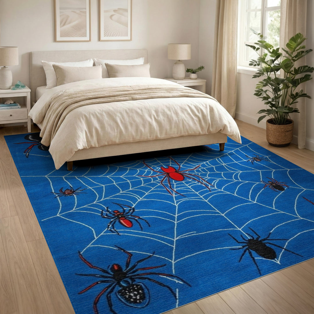Blue Spider Web Kids Area Rug