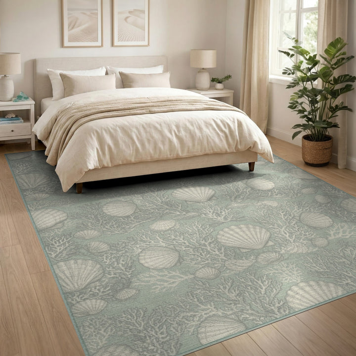 Coastal Seashell Teal Area Rug