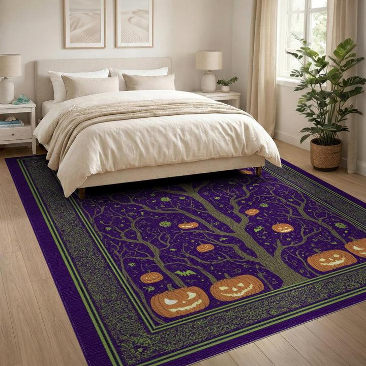 Purple Halloween Pumpkin Tree Area Rug