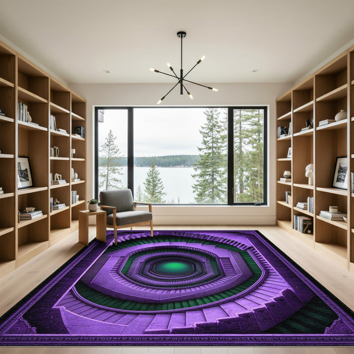 Purple Geometric Spiral Staircase Area Rug