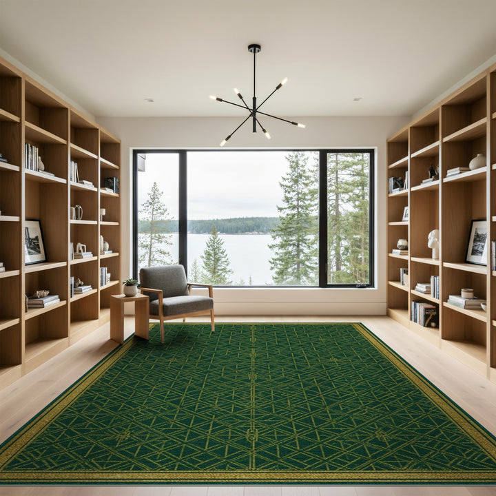 Green Gold Geometric Lattice Area Rug