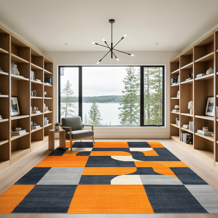 Multi-color and Patterns Bold Orange Geometric Area Rug