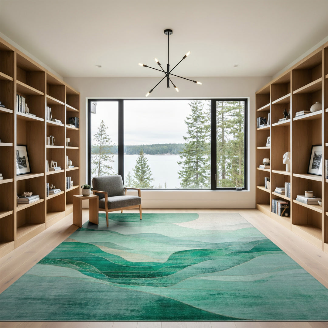 Teal Abstract Wave Area Rug