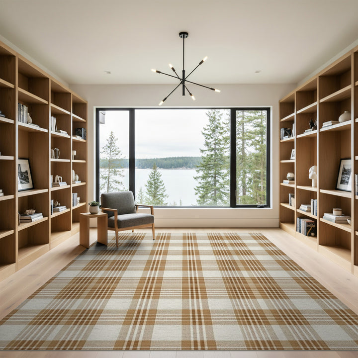 Brown Plaid Check Area Rug