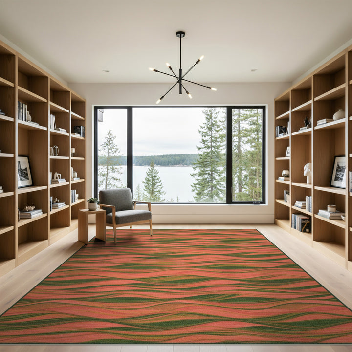 Coral Wave Pink Green Area Rug
