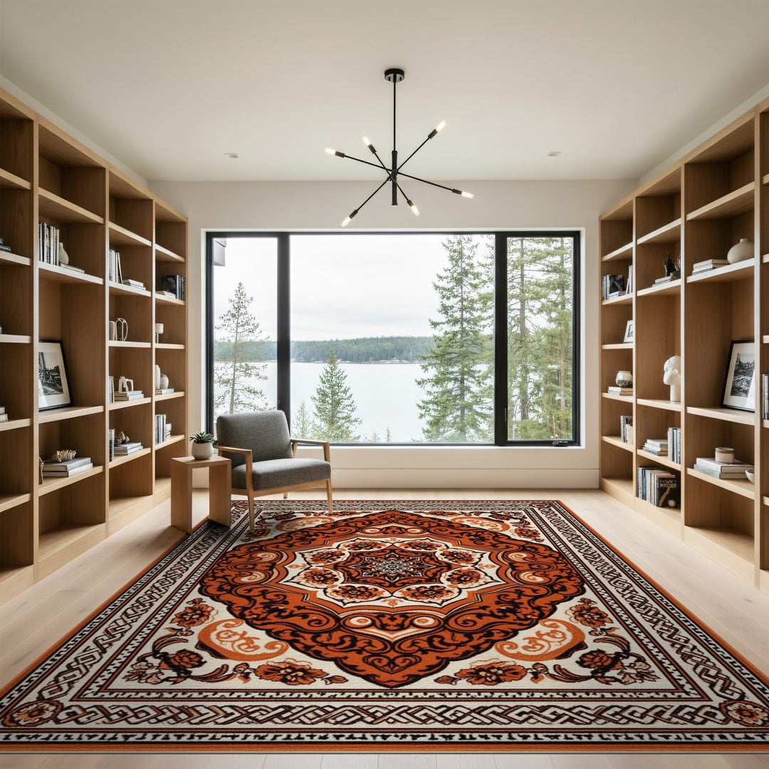 Medallion Orange Persian Floral Medallion Area Rug