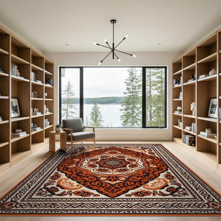 Medallion Orange Persian Floral Medallion Area Rug