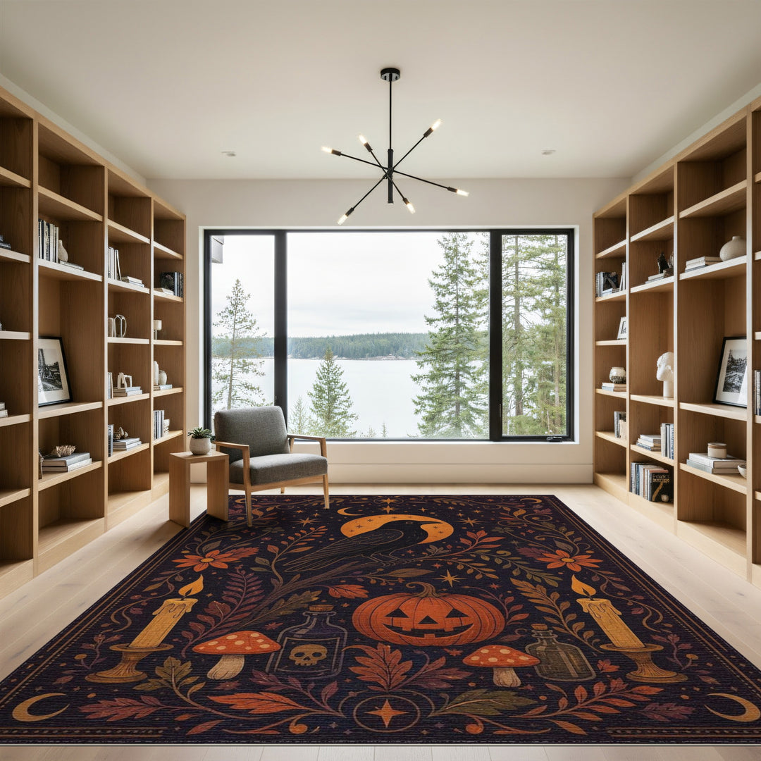 Mystic Raven Pumpkin Floral Area Rug