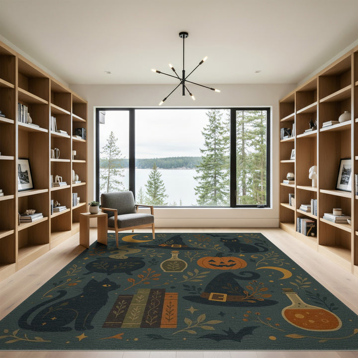 Magical Halloween Witch Cat Area Rug