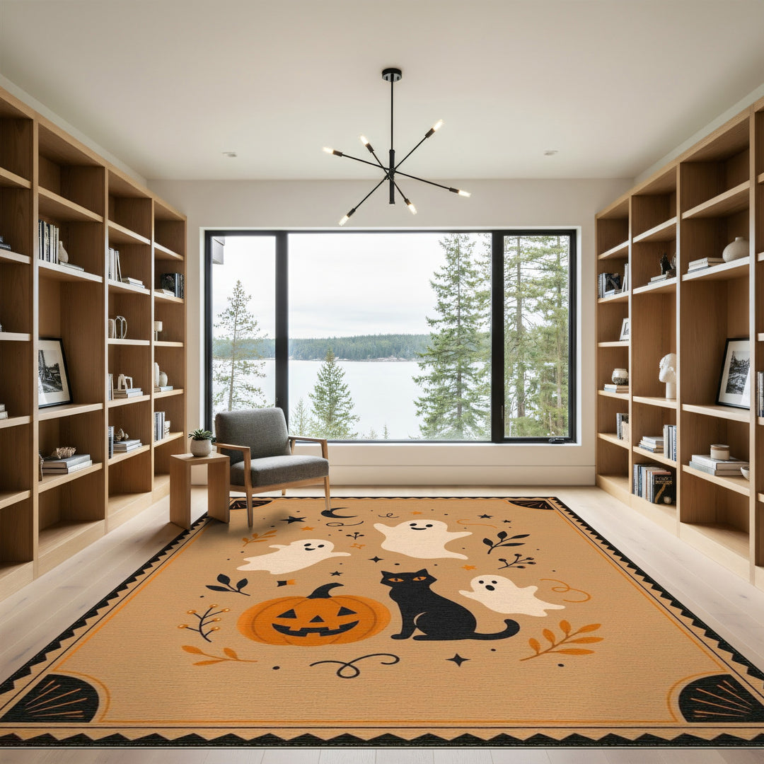 Cute Halloween Ghosts Black Cat Area Rug