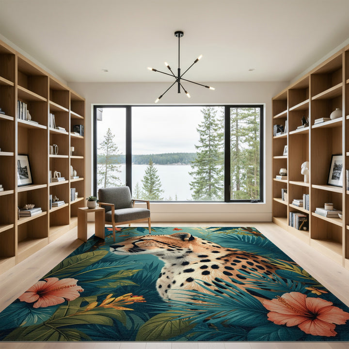 Teal Jungle Cheetah Area Rug