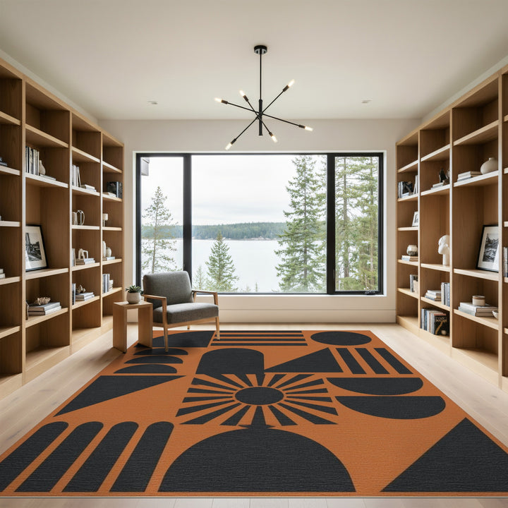 Orange Black Geometric Sunburst Area Rug