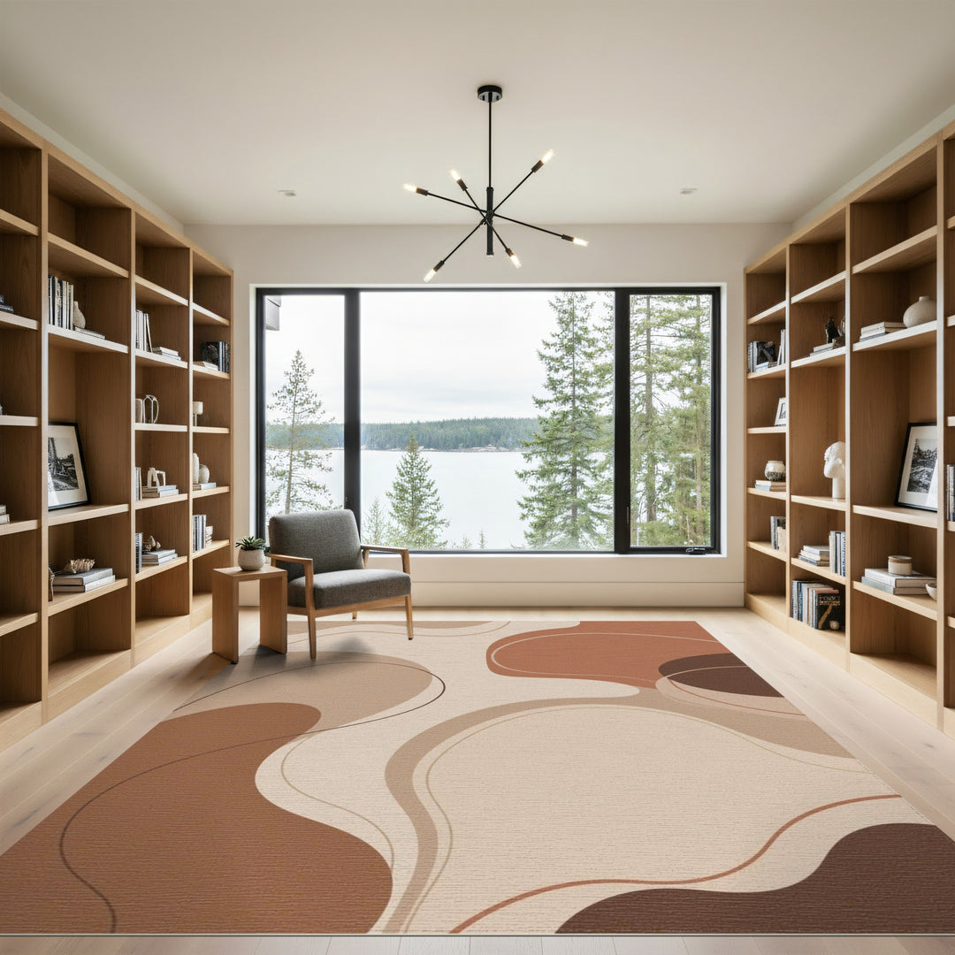 Brown and Tan Fluid Abstract Brown Tan Area Rug