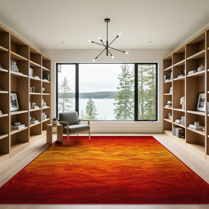 Red Fish and Seaweed Area Rug
