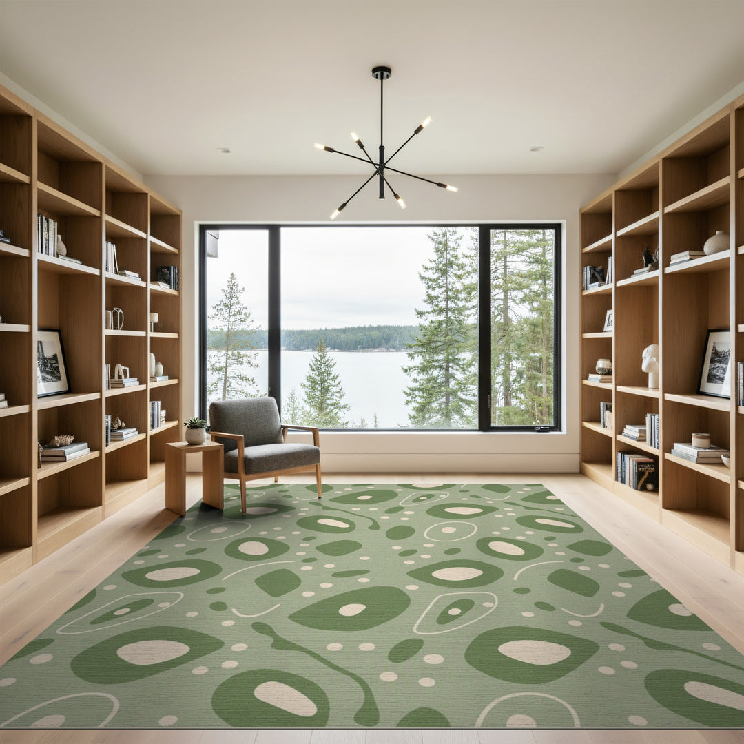 Green Sage Green Organic Abstract Area Rug