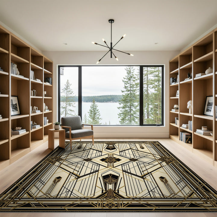 Geometric Modern Gold Geometric Art Deco Area Rug