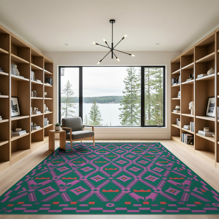 Green Purple Geometric Area Rug