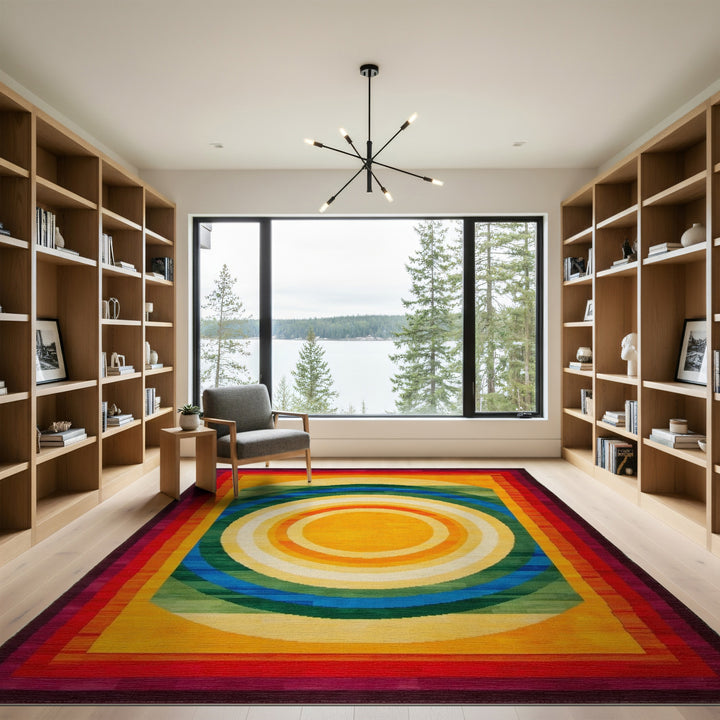 Vibrant Concentric Circle Multi-Color Area Rug