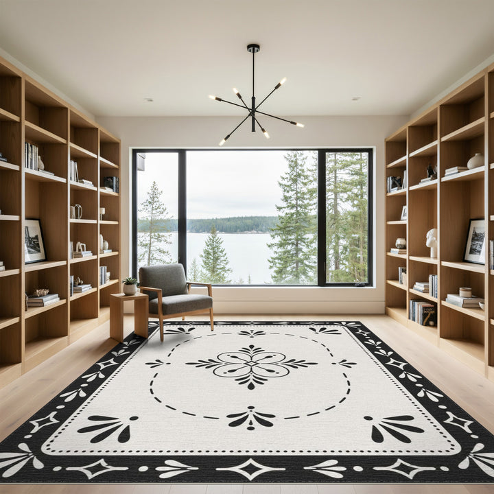 Black White Floral Vintage Black and White Area Rug