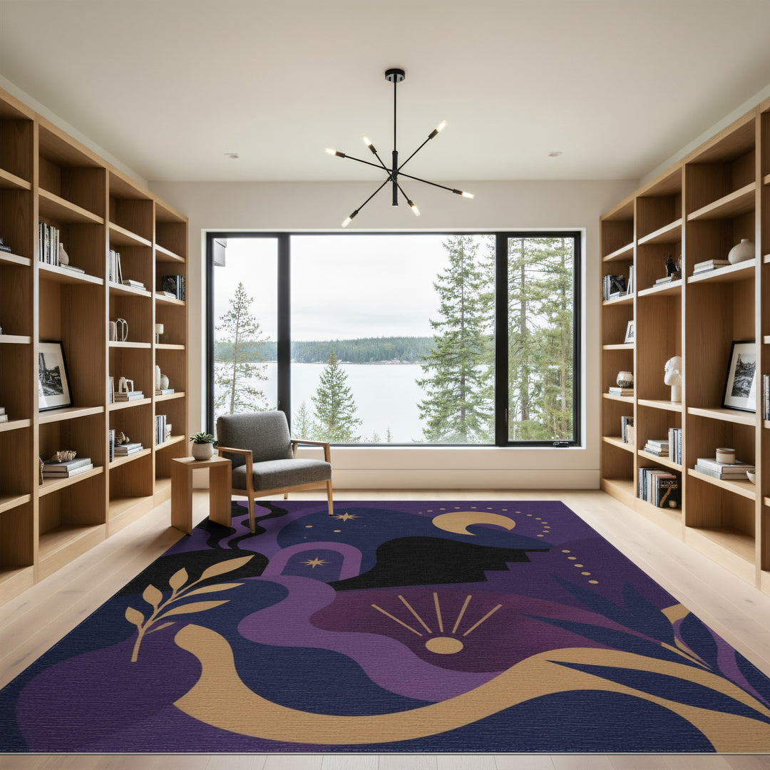 Celestial Purple Moon Phase Area Rug