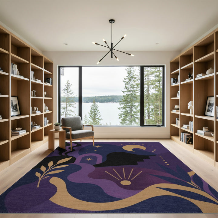 Celestial Purple Moon Phase Area Rug