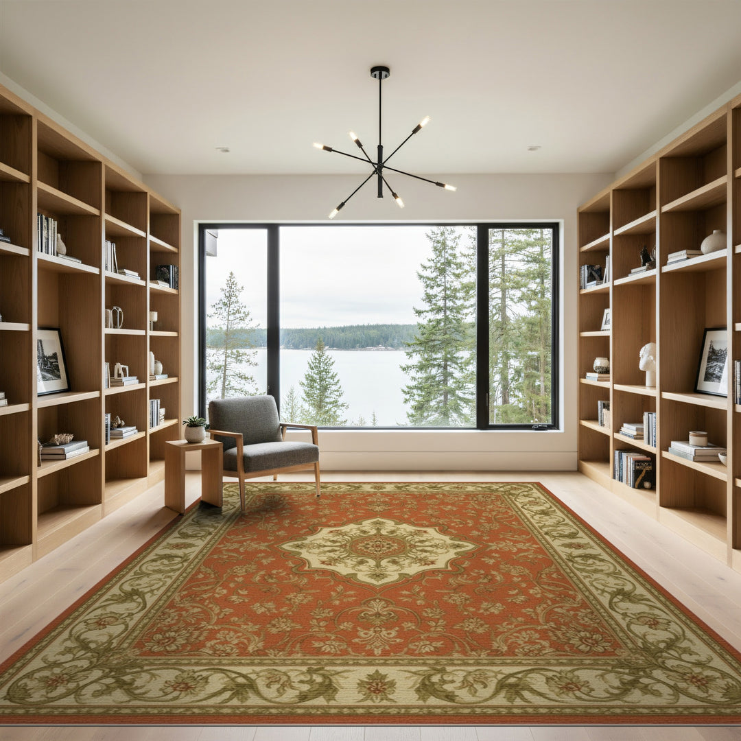 Red Persian Floral Medallion Area Rug