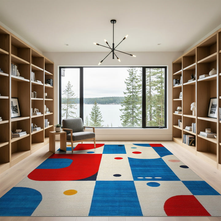 Geometric Modern Bold Geometric Red Blue Area Rug