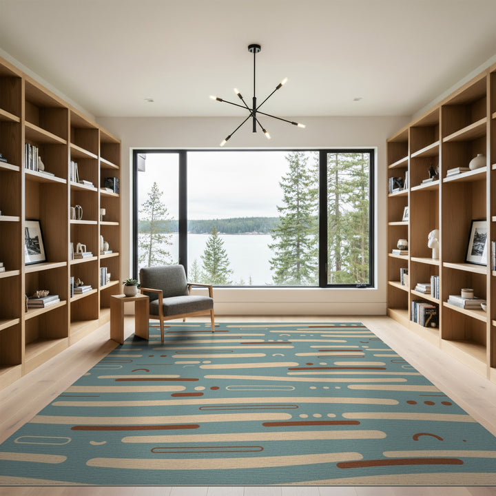 Teal Abstract Lines Area Rug