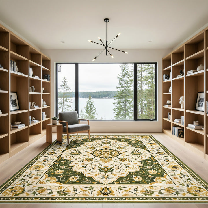 Green Floral Medallion Persian Area Rug
