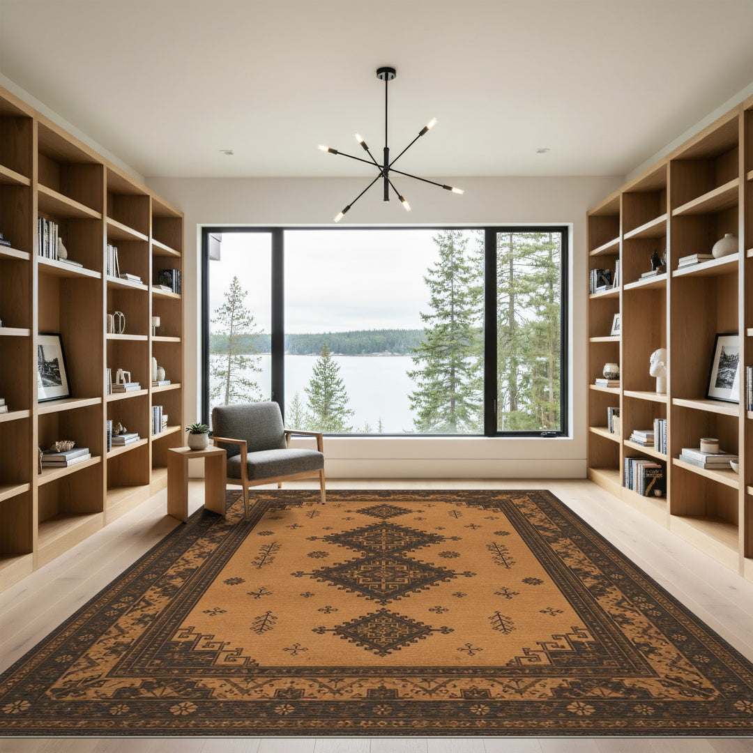 Southwestern Brown Tan Geometric Brown and Tan Area Rug