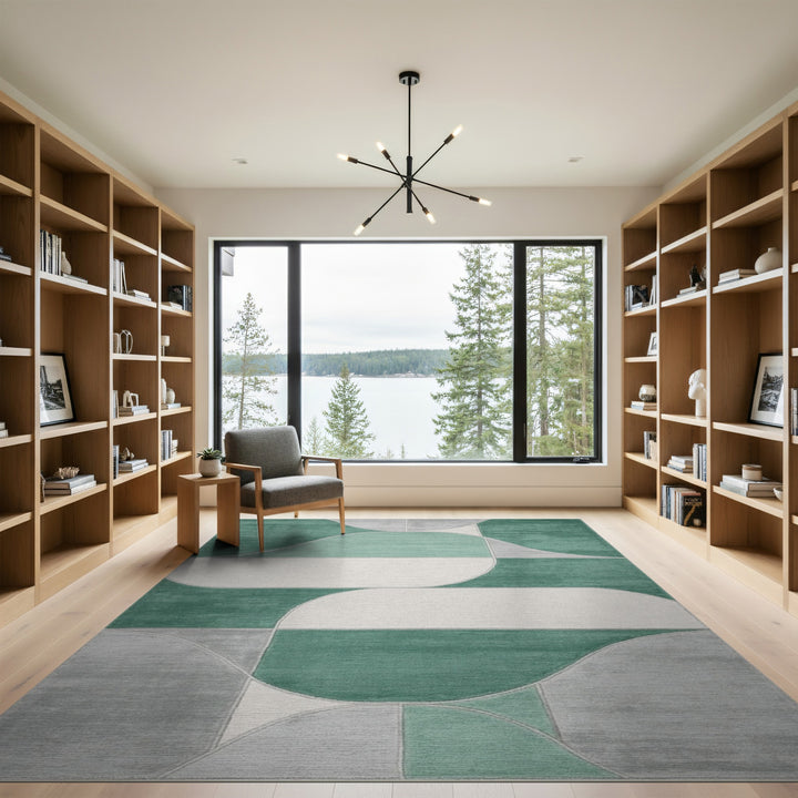Green Geometric Abstract Area Rug