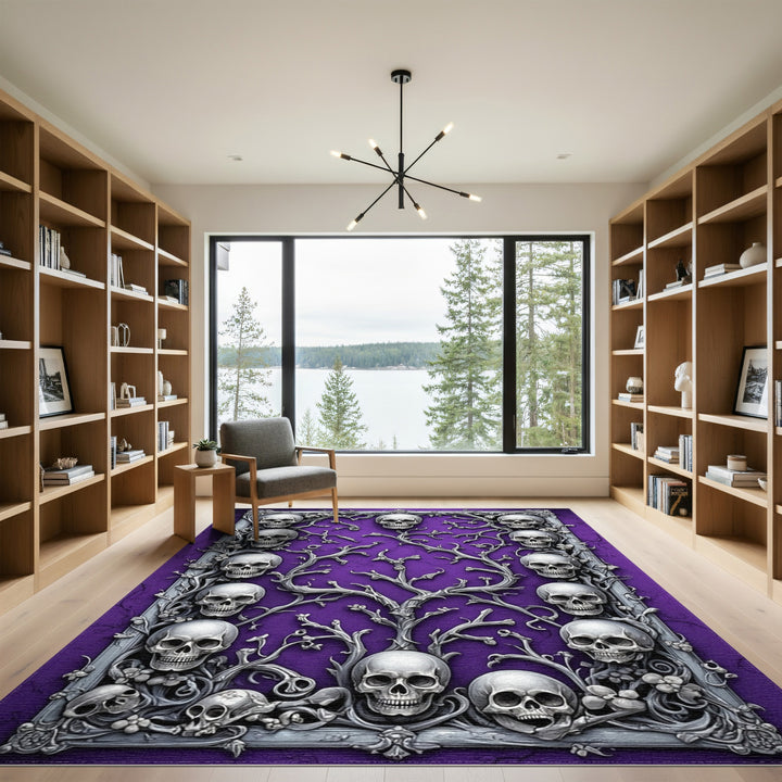 Purple Gothic Skull Branch Area Rug