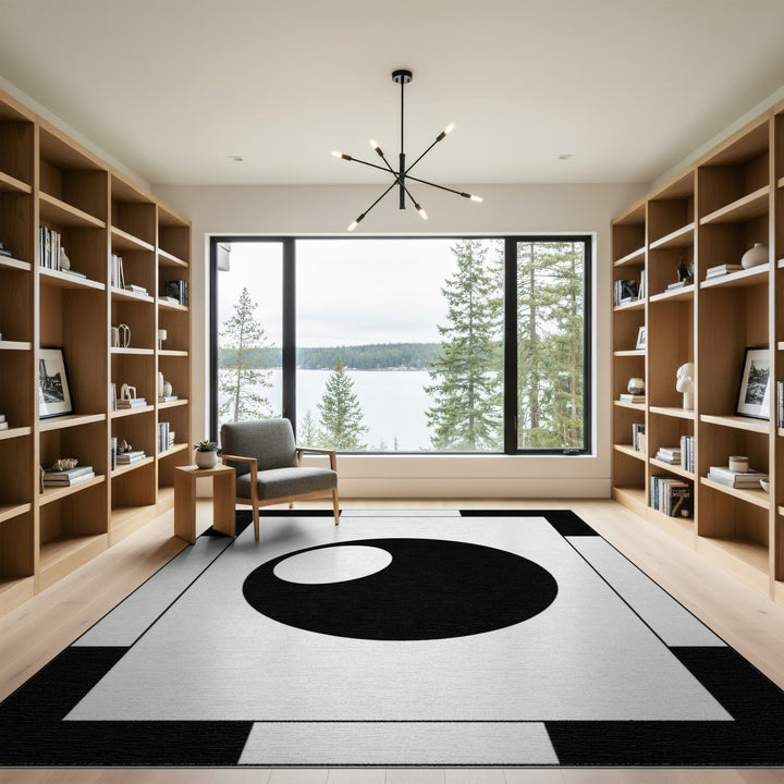Circle Geometric Modern Black White Geometric Circle Area Rug
