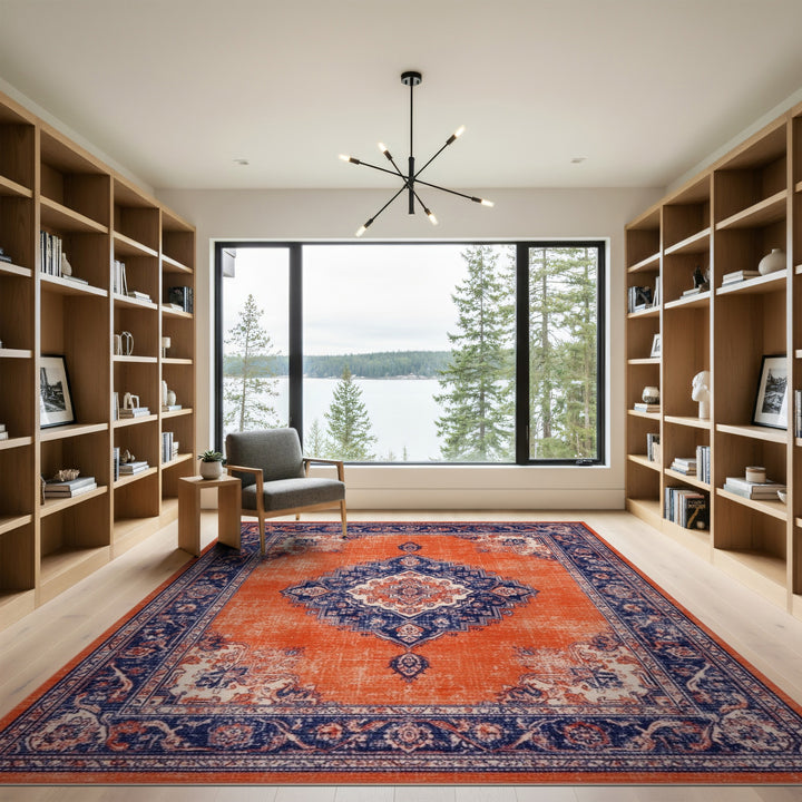 Orange Distressed Vintage Persian Area Rug