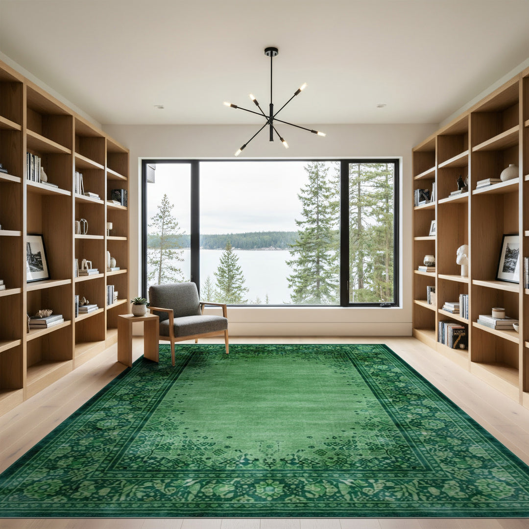 Green Floral Vintage Area Rug