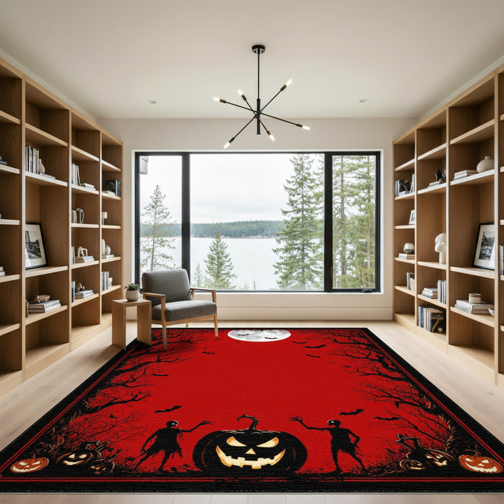 Red Halloween Moon Area Rug