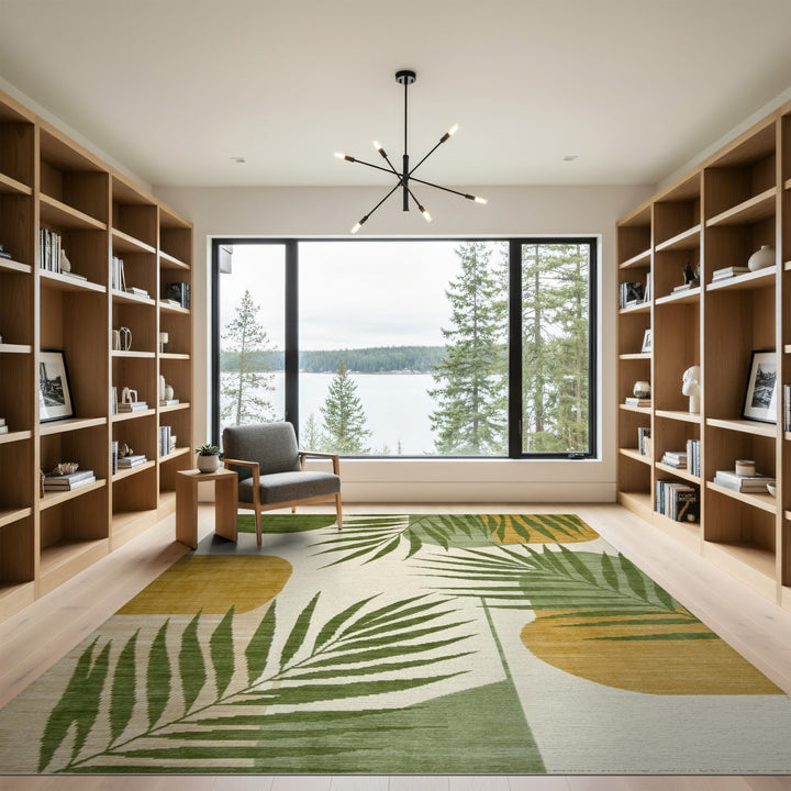 Green Palm Leaf Abstract Area Rug