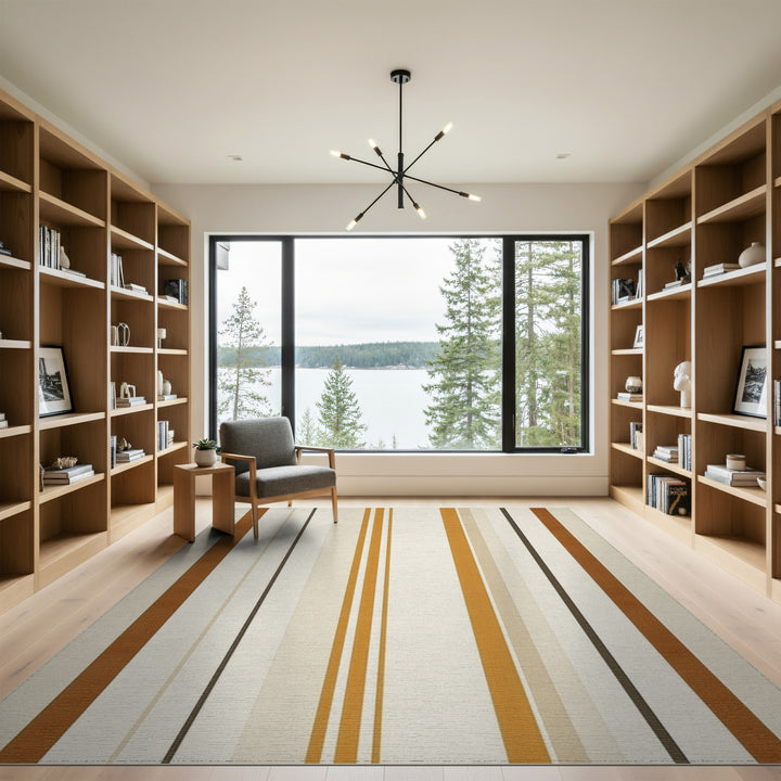 Brown and Tan Striped Washable Area Rug