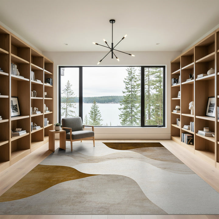 Beige Abstract Wave Area Rug