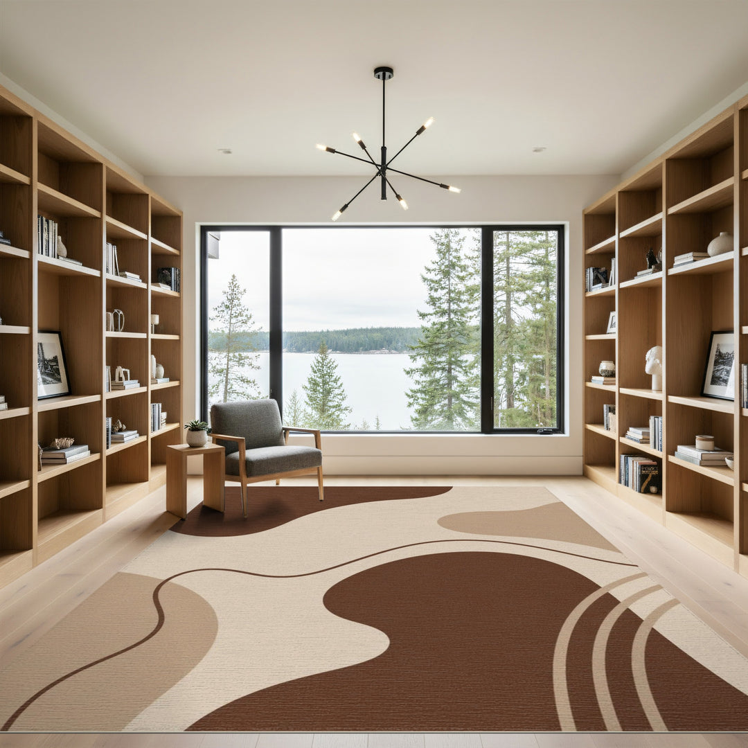 Abstract Area Brown and Tan Brown Abstract Wave Area Rug