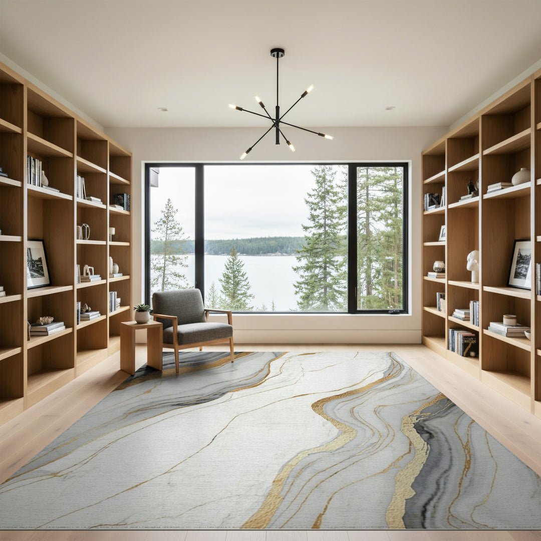 Gold and Silver Gold Marble Abstract Area Rug