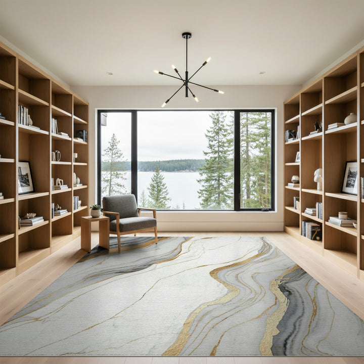 Gold and Silver Gold Marble Abstract Area Rug
