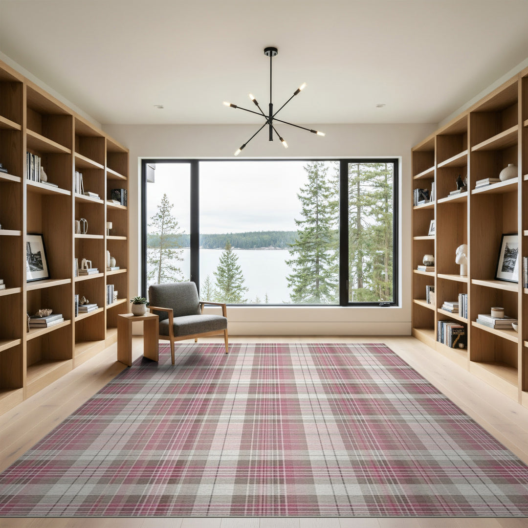 Pink Plaid Washable Geometric Modern Area Rug