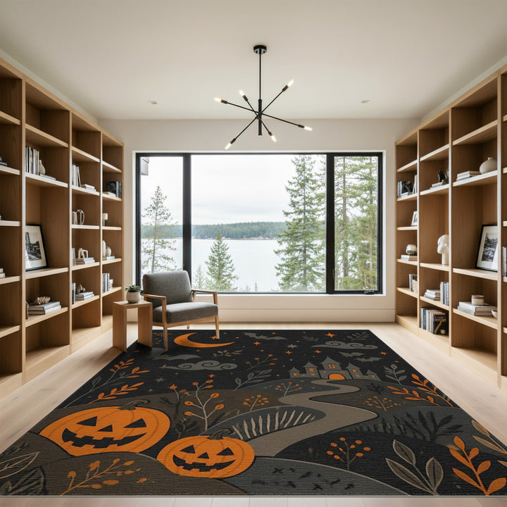 Halloween Haunted Castle Pumpkins Area Rug