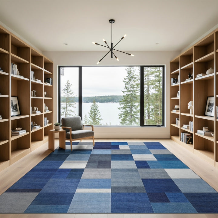 Blue and Teal Block Blue Geometric Block Area Rug
