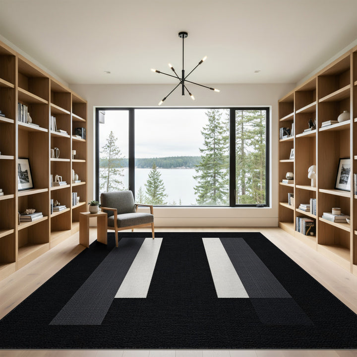 Vertical Black White Vertical Stripe Area Rug